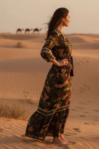 Robe longue Sahara - Vert et marron