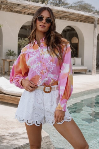 Chemisier - Blanc, orange et rose