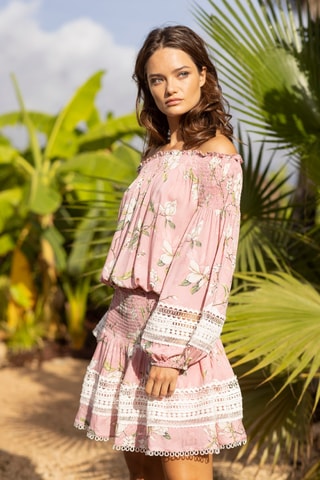 Jupe patineuse taille haute Mabel - Blanc, vert et rose