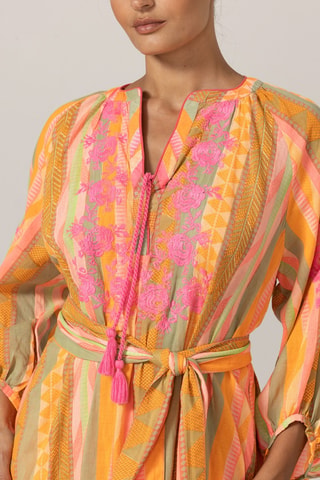Vestido camisero - Blanco, naranja y verde