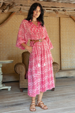 Robe midi en dentelle - Rose