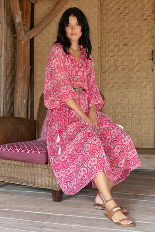 Robe midi en dentelle - Rose