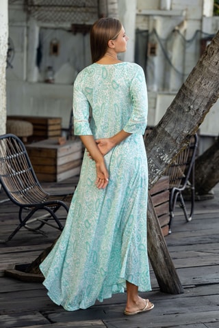 Robe longue Naomi - Blanc, bleu et rose