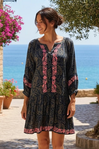 Robe courte Darling - Noir, marron et rose