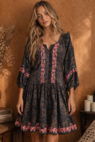 Robe courte Darling - Noir, marron et rose