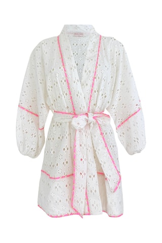 Robe de plage en broderie anglaise - Blanc et rose
