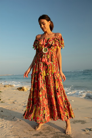 Robe longue Starlight - Noir, rouge et vert