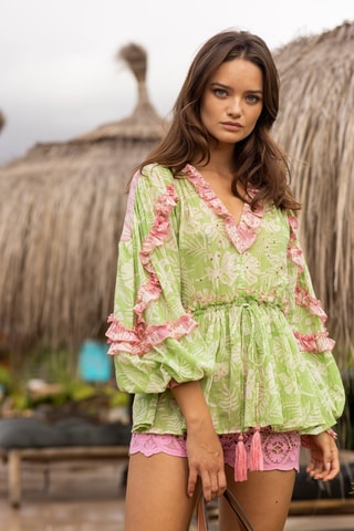 Blouse Tavola - Blanc, vert et rose