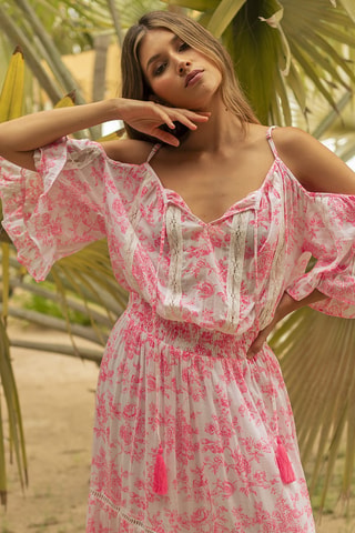 Robe longue - Blanc et rose