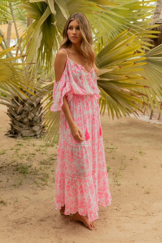 Robe longue - Blanc et rose