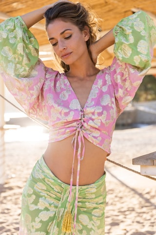 Crop top - Verde y rosa