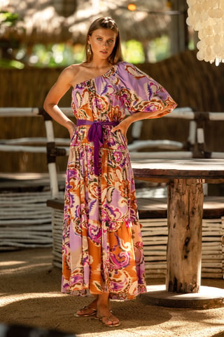 Vestido largo asimétrico Tiffany - Beige, marrón y violeta