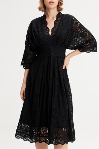 Abito midi in pizzo - Nero