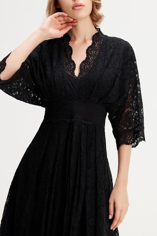 Abito midi in pizzo - Nero