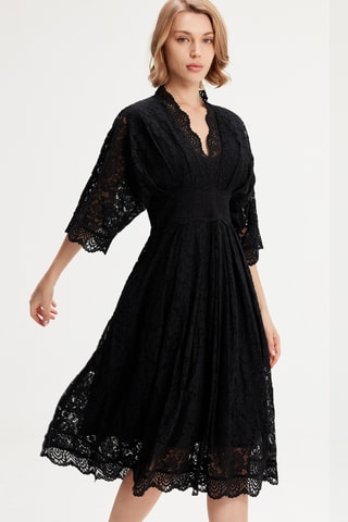 Abito midi in pizzo - Nero