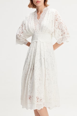 Abito midi in pizzo - Bianco