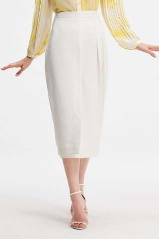 Falda midi de talle alto - Blanco