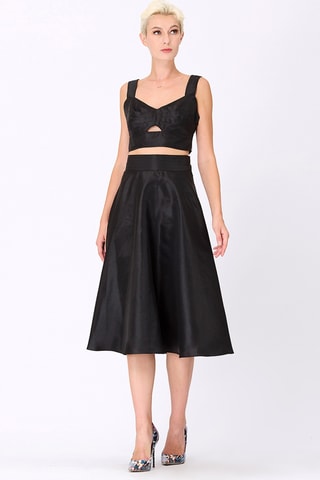 Falda midi de talle alto - Negro