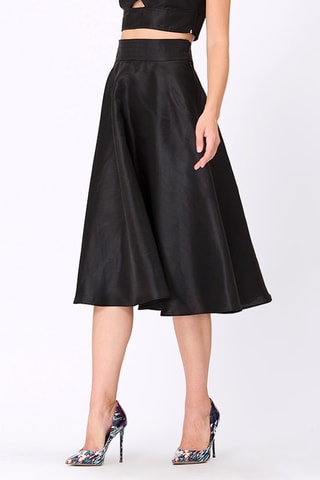 Falda midi de talle alto - Negro