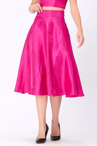 Falda midi de talle alto - Fucsia