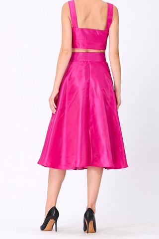 Falda midi de talle alto - Fucsia