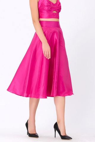 Falda midi de talle alto - Fucsia