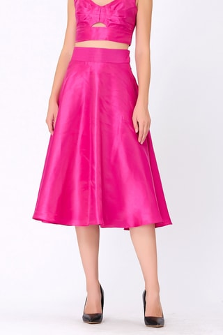 Falda midi de talle alto - Fucsia