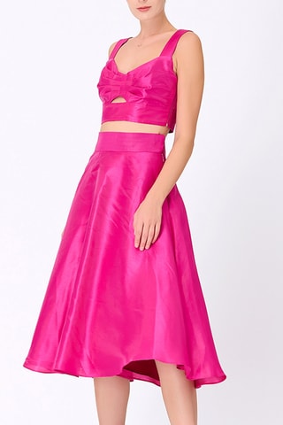 Falda midi de talle alto - Fucsia