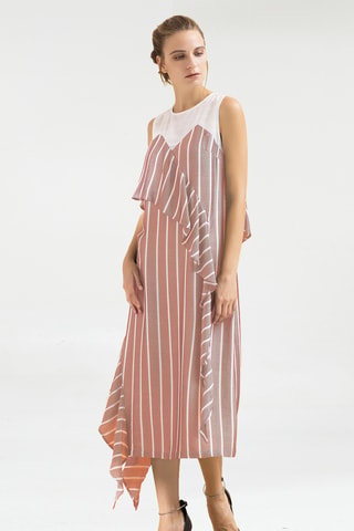 Vestido efecto doble prenda - Beige