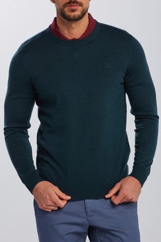 Pull slim en mérinos - Vert foncé
