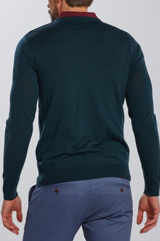 Pull slim en mérinos - Vert foncé