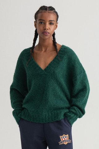 Pull relaxed en laine - Vert foncé