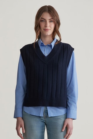 Gilet sans manches relaxed en laine d'agneau  - Bleu marine