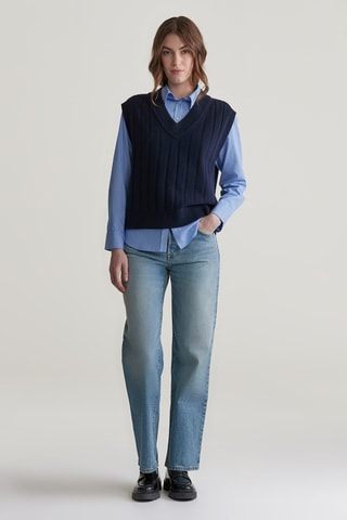 Gilet sans manches relaxed en laine d'agneau  - Bleu marine