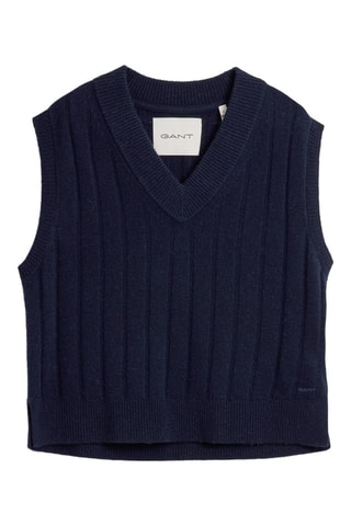 Gilet sans manches relaxed en laine d'agneau  - Bleu marine