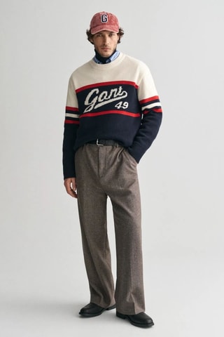 Pull en laine d’agneau - Bleu marine et blanc