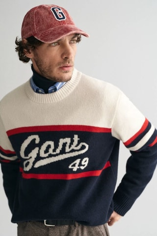Pull en laine d’agneau - Bleu marine et blanc