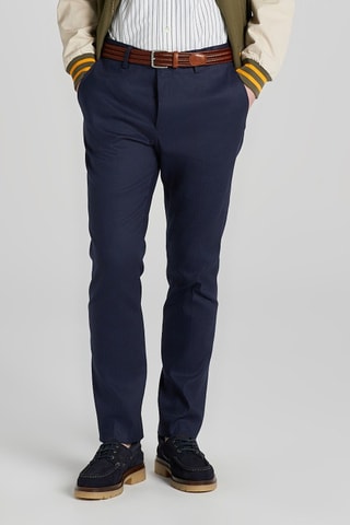 Pantalon slim en lin - Bleu marine