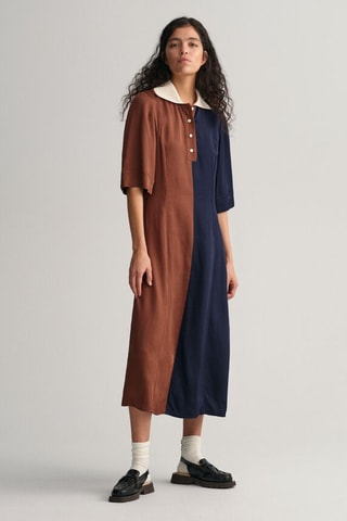Robe midi - Marron et bleu marine