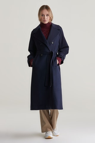 Trench regular en laine et cachemire - Bleu marine