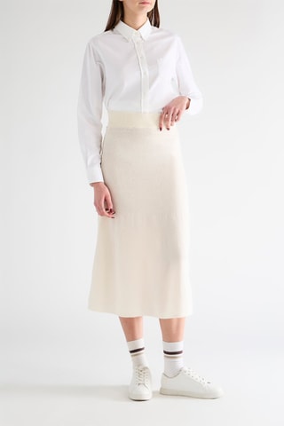 Jupe midi taille haute en laine mérinos - Écru
