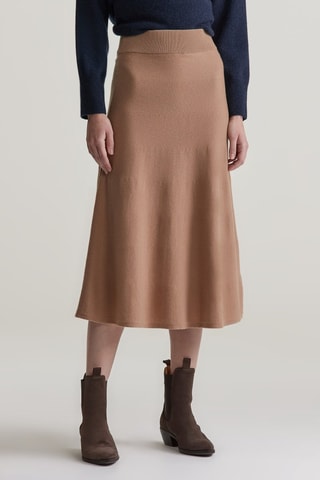 Jupe midi en laine d'agneau taille haute- Beige