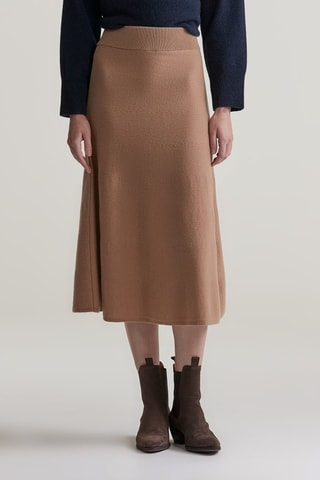 Jupe midi en laine d'agneau taille haute- Beige