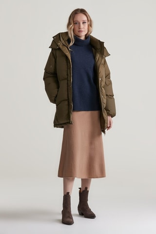 Jupe midi en laine d'agneau taille haute- Beige