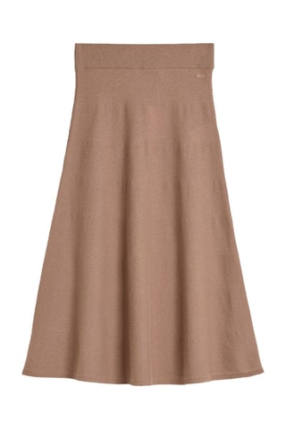 Jupe midi en laine d'agneau taille haute- Beige