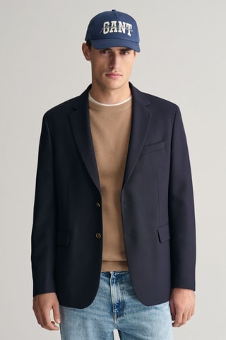 Blazer slim en laine - Bleu marine