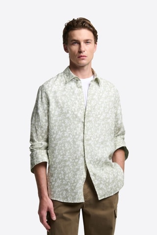 Camisa slim em linho - Verde-azeitona e cru