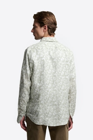 Camisa slim em linho - Verde-azeitona e cru
