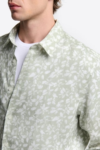 Camisa slim em linho - Verde-azeitona e cru