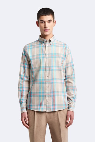 Camisa slim - Bege e turquesa